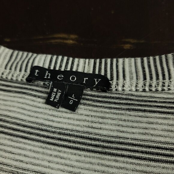 Theory Gaskell Womens‎ L Shirt Pinnate Stripe Light Gray Heather V-Neck - Picture 2 of 13